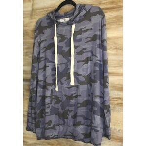 ZENANA Camo Gray Blue Long Sleeve Pocket Pullover Women's Size M